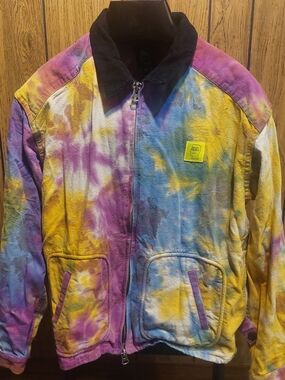 Brain Dead Multicolor Tie-Dye Jacket in Purple, Yellow & Blue Corduroy Collar